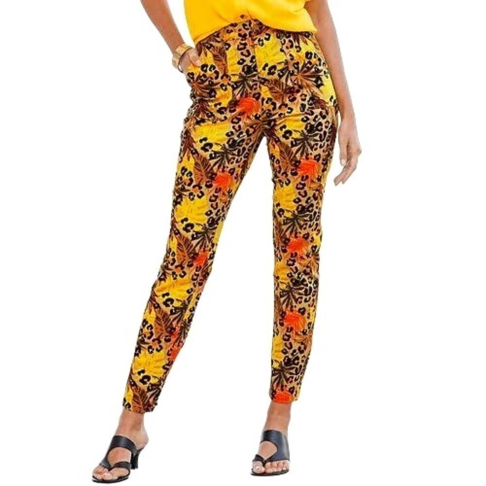 Leopard & Leaf High-Rise Straight-Leg‎ Utility Pant women size 18W